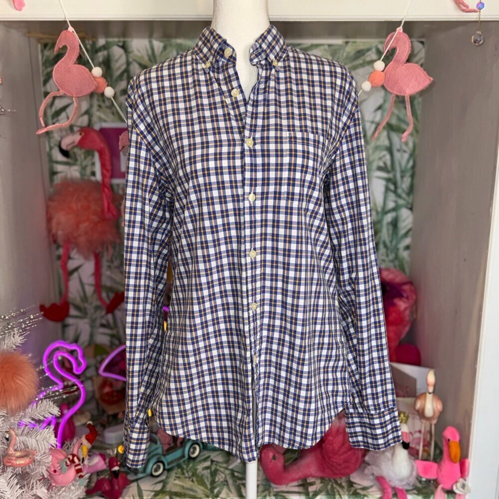 J Crew Mens Shirt Small Extra Large Plaid Button Down Blue White Yellow